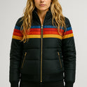Women's Striped Quilted Puffer Jacket with High Collar