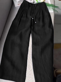Women's Wide-Leg Linen Blend Pants with Drawstring