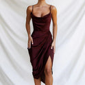 Women's Christmas Dress – Satin, Cowl Neck, Ruched