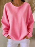 Women's Waffle Knit Crew Neck Sweater with Long Sleeves