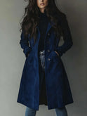 Women's Faux Suede Trench Coat with Front Buttons