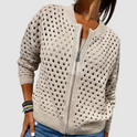Women's Open-Knit Zip Cardigan Sweater