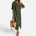 Shirt Dress Button Front Short Sleeve Collared Neck