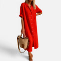 Shirt Dress Button Front Short Sleeve Collared Neck