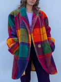 Women's Winter Plaid Coat – Oversized, Lapel Collar, Pockets
