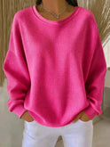 Women's Waffle Knit Crew Neck Sweater with Long Sleeves