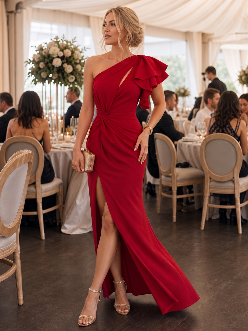 Aurette | One Shoulder Draped Bodice Midi Dress 4