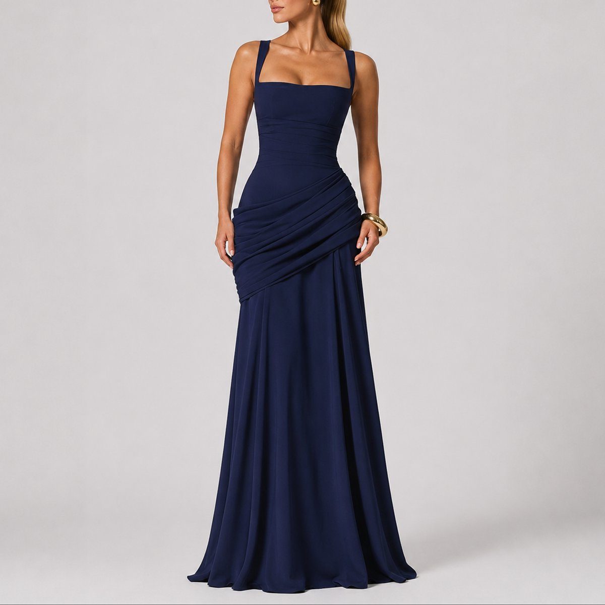 Autumn Wedding Guest Maxi Dress with Square Neck and Ruching for Women 6