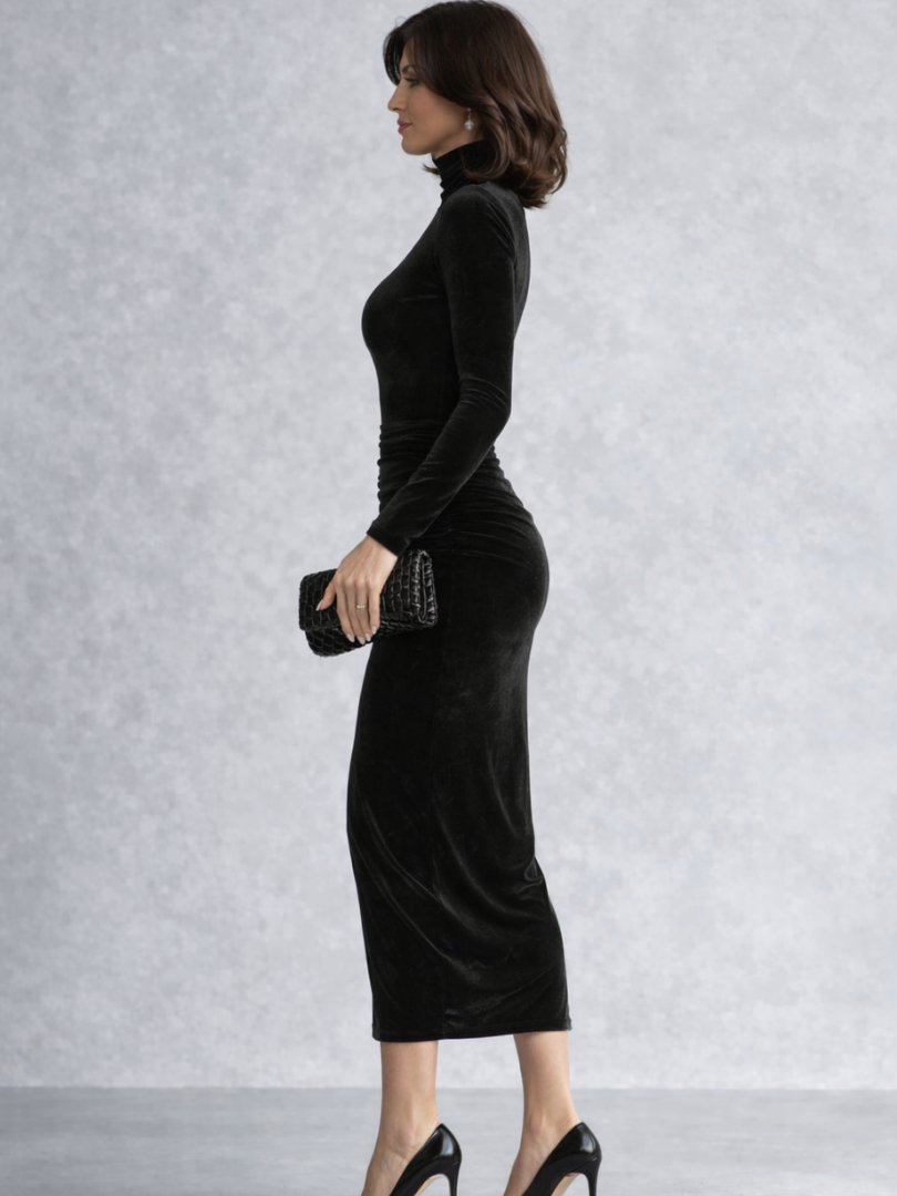 Camille | Ruched Velvet Midi Dress 1