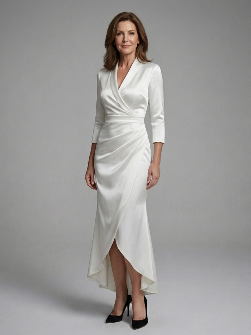 Celestine | Long Sleeve Wrap High Low Midi Dress 0