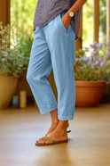 Women's Lightweight Cropped Pants with Cuffed Hems