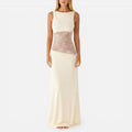 Sleeveless Wedding Guest Maxi Dress with Sheer Panel
