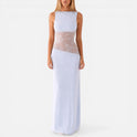 Women's Maxi Dress – Evening, Sheer Lace Waist, Open Back
