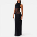 Women's Maxi Dress – Evening, Sheer Lace Waist, Open Back