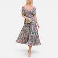 Floral Off-Shoulder Wedding Guest Midi Dress with Wrap Bodice
