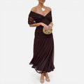 Floral Off-Shoulder Wedding Guest Midi Dress with Wrap Bodice