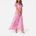 Maxi Dress Floral V Neck Flutter Sleeve