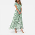 Maxi Dress Floral V Neck Flutter Sleeve