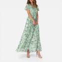 Maxi Dress Floral V Neck Flutter Sleeve