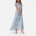 Maxi Dress Floral V Neck Flutter Sleeve