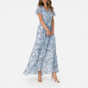 Maxi Dress Floral V Neck Flutter Sleeve