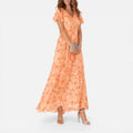 Maxi Dress Floral V Neck Flutter Sleeve