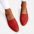 Orthopedic Flats Woven Slingback Faux Leather Closed Toe Shoes