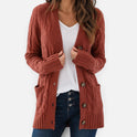 Cable Knit Cardigan Button Front Long Sleeve