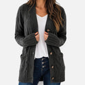 Cable Knit Cardigan Button Front Long Sleeve