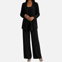 Pant Suit Sequin Open Front Long Sleeve Wide Leg