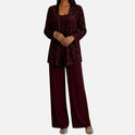 Pant Suit Sequin Open Front Long Sleeve Wide Leg