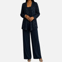 Pant Suit Sequin Open Front Long Sleeve Wide Leg
