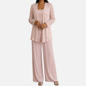 Pant Suit Sequin Open Front Long Sleeve Wide Leg