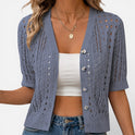 Cardigan Open Knit Button Front Short Sleeve V Neck