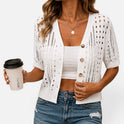 Cardigan Open Knit Button Front Short Sleeve V Neck