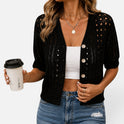 Cardigan Open Knit Button Front Short Sleeve V Neck