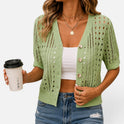 Cardigan Open Knit Button Front Short Sleeve V Neck