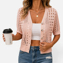 Cardigan Open Knit Button Front Short Sleeve V Neck