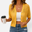 Cardigan Open Knit Button Front Short Sleeve V Neck