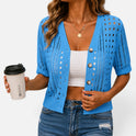 Cardigan Open Knit Button Front Short Sleeve V Neck