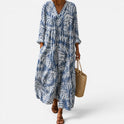 Maxi Dress Relaxed Fit V Neck Three Quarter Sleeve Striped