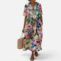 Maxi Dress Relaxed Fit V Neck Three Quarter Sleeve Striped