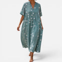 Maxi Dress Relaxed Fit V Neck Three Quarter Sleeve Striped