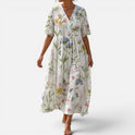 Maxi Dress Relaxed Fit V Neck Three Quarter Sleeve Striped