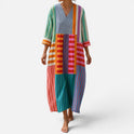 Maxi Dress Relaxed Fit V Neck Three Quarter Sleeve Striped