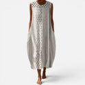 Printed Midi Dress Sleeveless Textured Round Neck