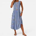 Striped Round Neck Sleeveless Midi Dress