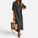 Shirt Dress Button Front Short Sleeve Collared Neck