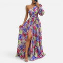 One Shoulder Floral Maxi Dress with Side Split