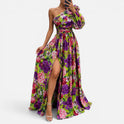 One Shoulder Floral Maxi Dress with Side Split